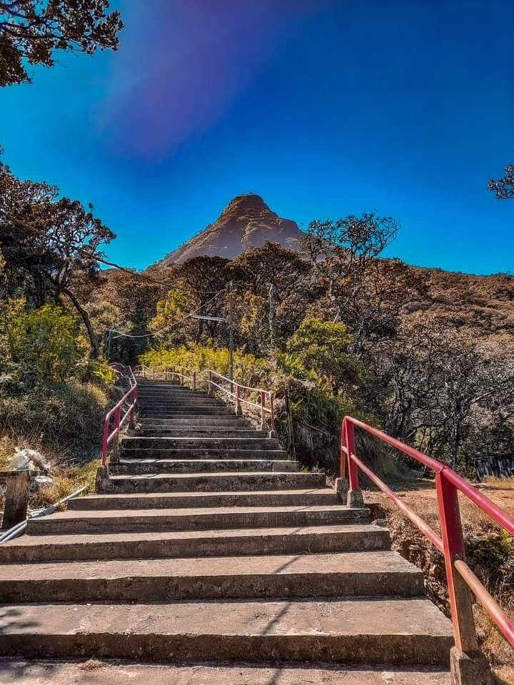 Illuminated stairway from Hatton route leading up the mountain at night.