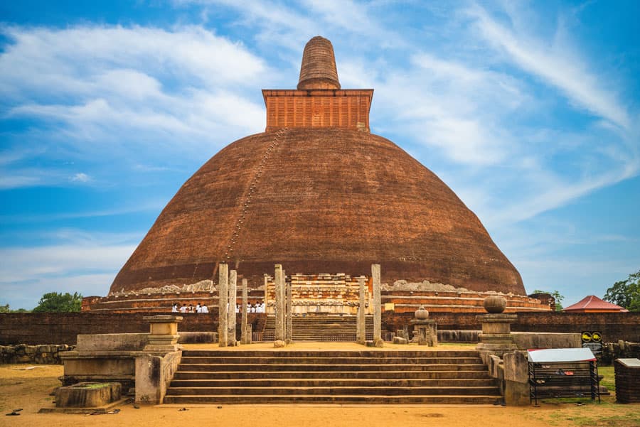 The towering Jetavanaramaya Stupa built with over 90 million bricks, reflecting the engineering prowess of ancient Sri Lanka.