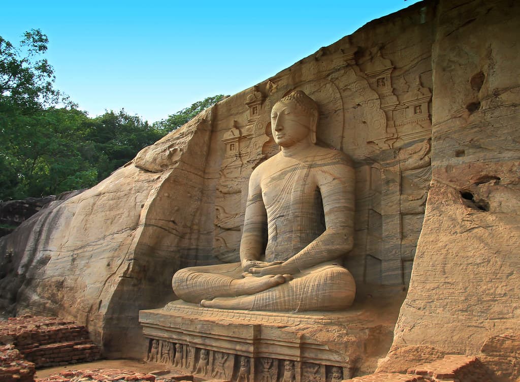 The majestic Gal Vihara in Polonnaruwa, where intricate rock carvings tell the story of Sri Lanka’s ancient civilization.